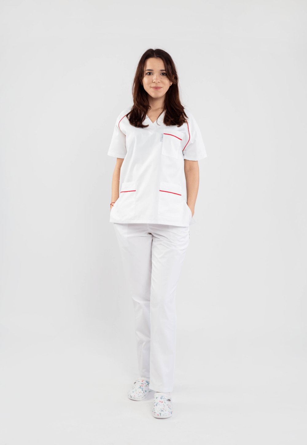 Costum Medical Alb Unisex cu Insertie Colorata